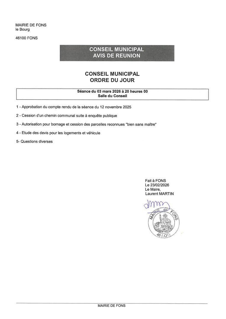 Avis de réunion le 03/03/2026