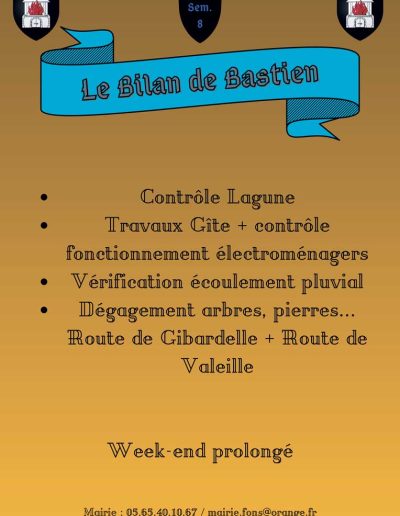 Bilan du cantonnier - Semaine 8