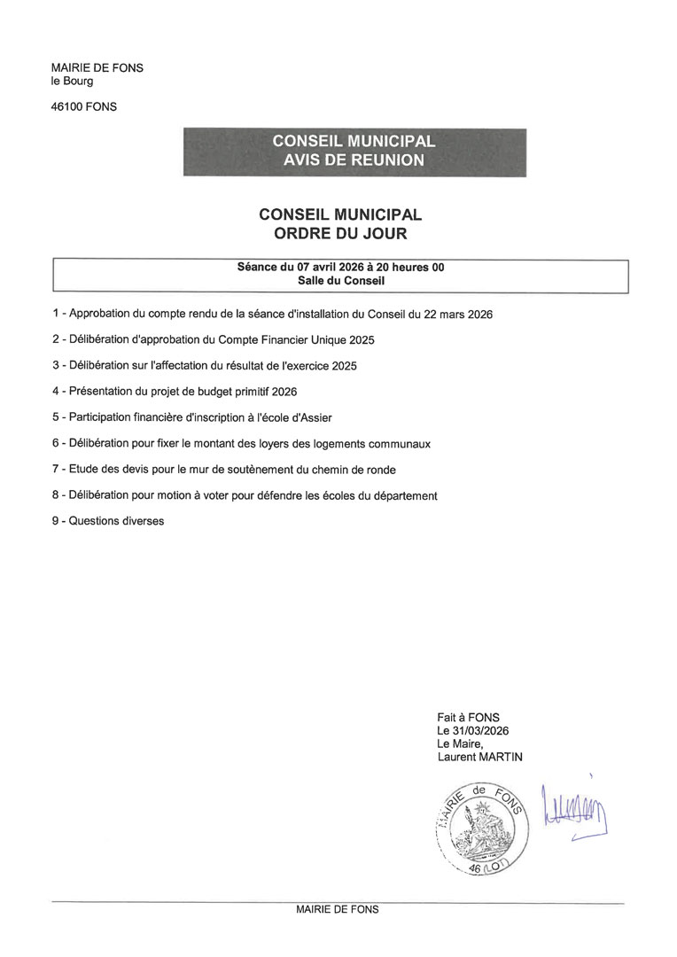 Avis de réunion du 07/04/2026