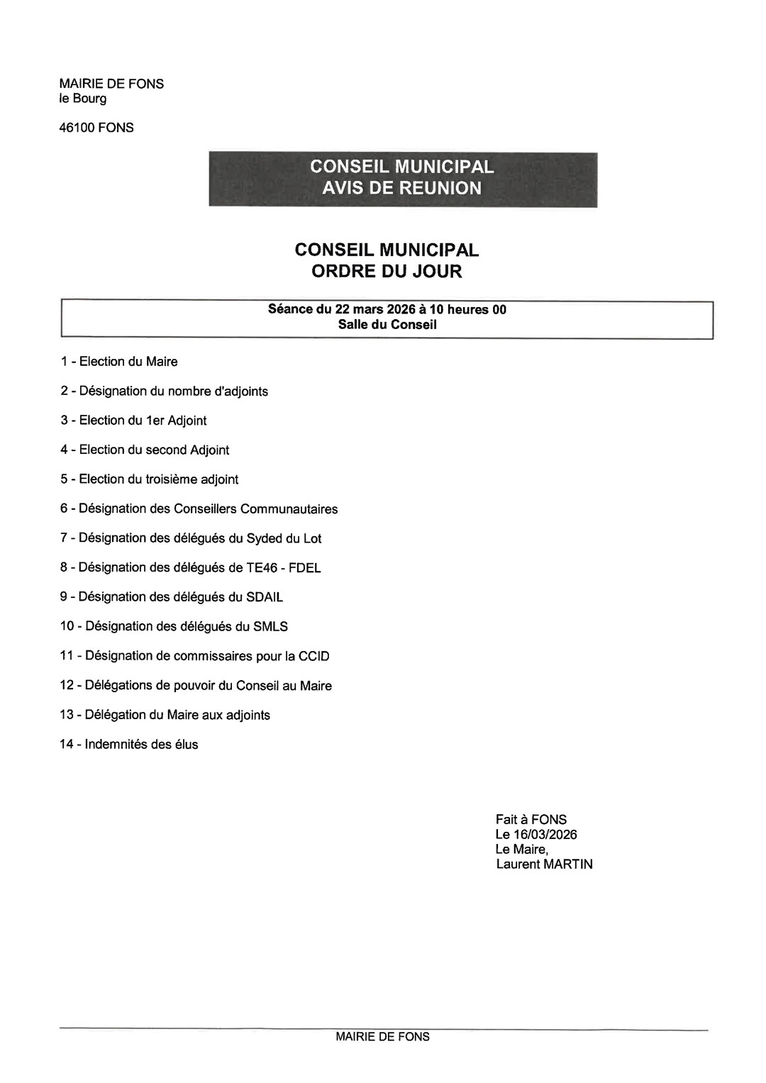 Avis de réunion 22-03-2026