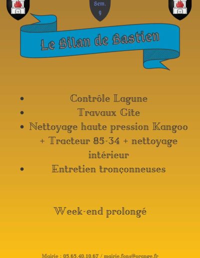 Bilan du cantonnier - Semaine 9