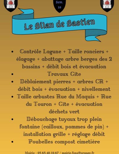 Bilan du cantonnier - Semaine 10