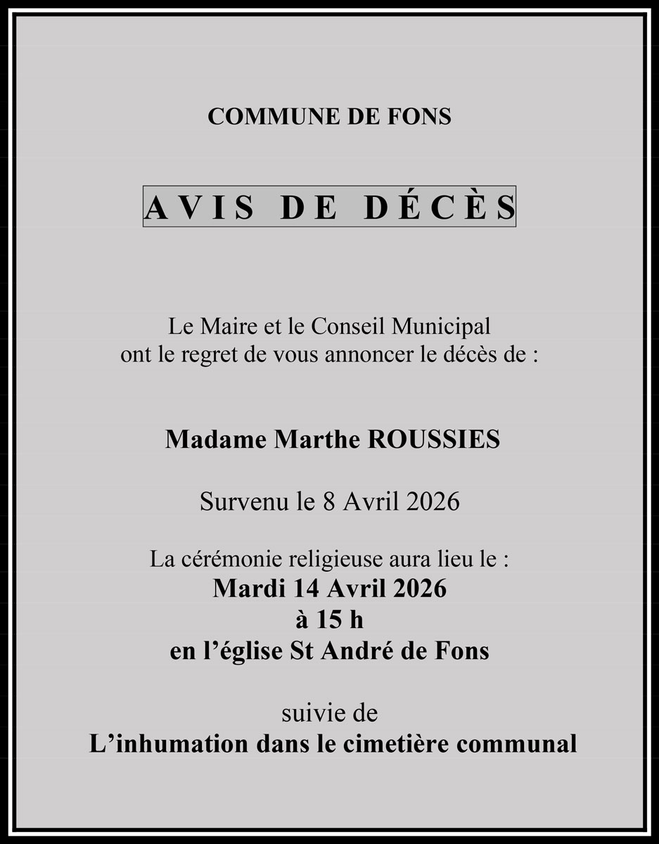 Avis de décès de Marthe Roussies