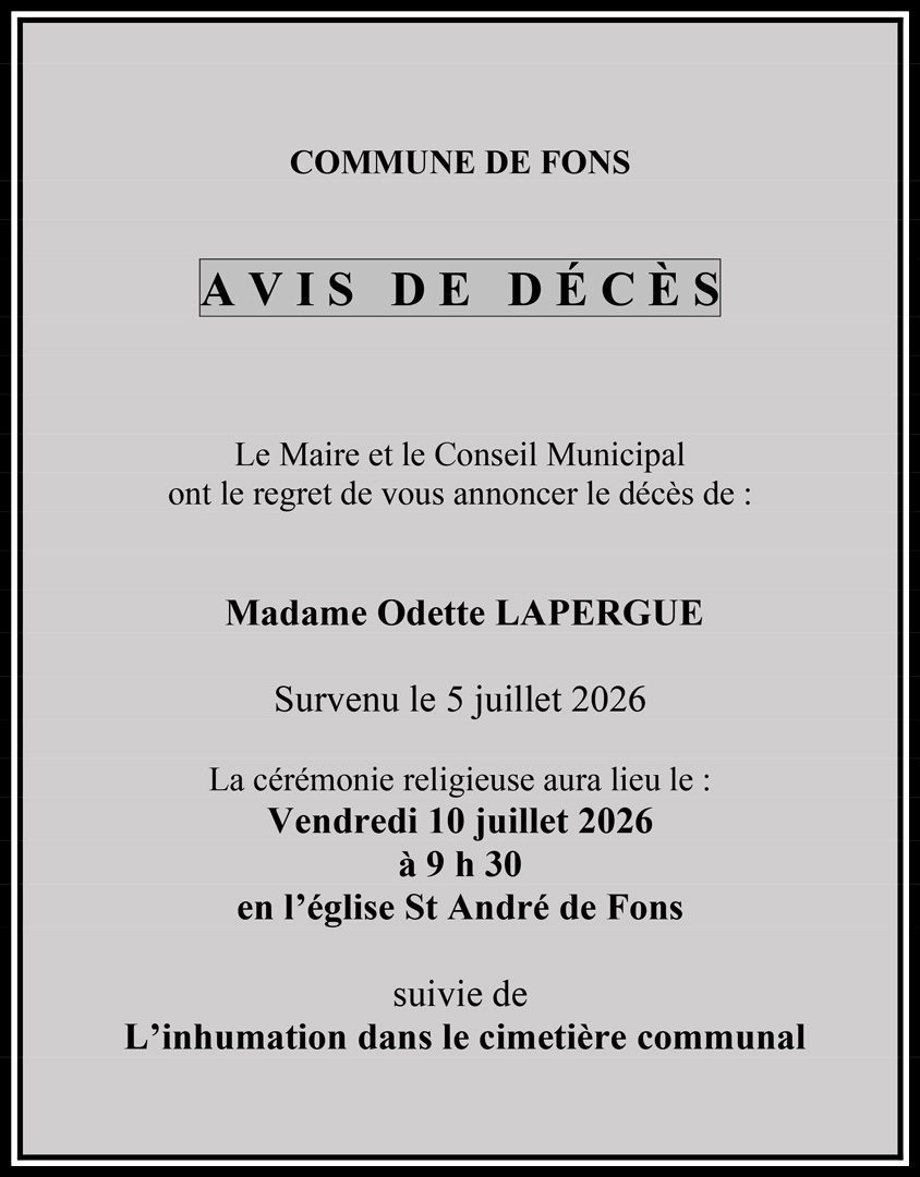 Avis de décès de Odette Lapergue