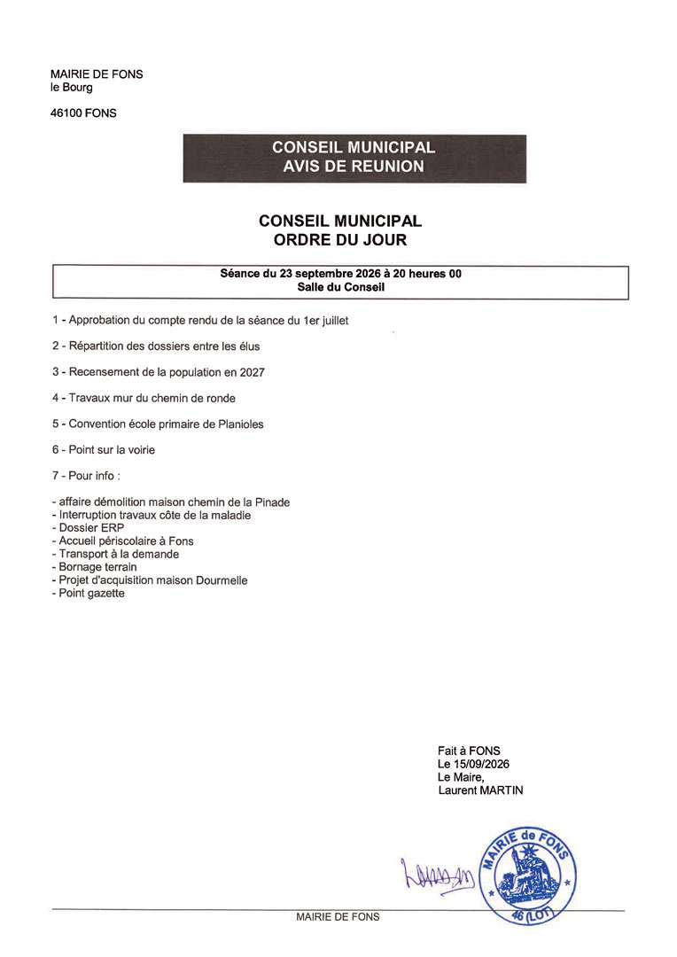 Avis de réunion du 23-09-2026