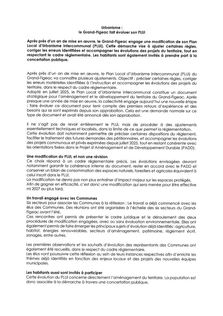Le Grand-Figeac fait évoluer son PLUI